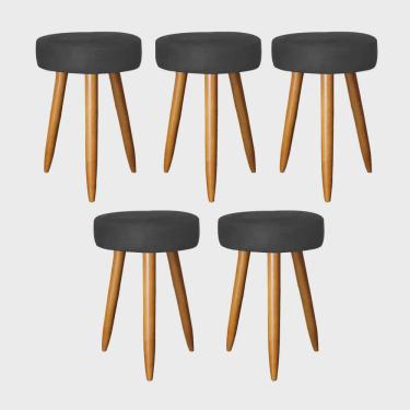 Imagem de Kit 05 Banqueta Alta Julia 50cm Bar Cozinha Balcão Bistrô Pé Palito Rústico Suede Preto - Ahz Móveis
