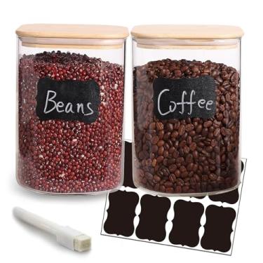 Imagem de LEAVES AND TREES Y Recipientes Grandes De Vidro Para Farinha E Açúcar, Conjunto 2 120 Oz Armazenamento Alimentos Com Tampas Herméticas, Potes Quadrados Bambu Arroz, Macarrão, Biscoitos Açúcar