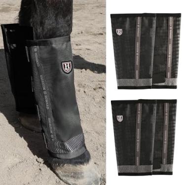Imagem de Harrison Howard Botas folgadas para cavalos com proteção UV, leggings respiráveis de malha fina que permanecem confortáveis com tiras refletivas para segurança extra (conjunto de 4) Pônei preto