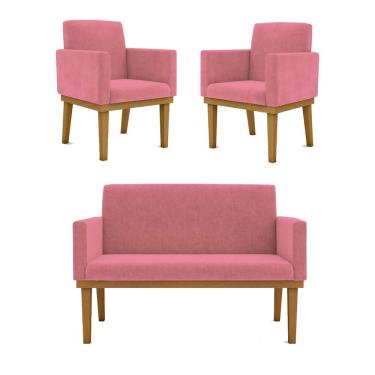 Imagem de Kit Sofá 2 Lugares + Poltrona Com Base Suede Rosa