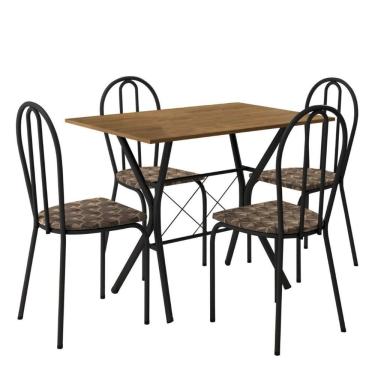 Imagem de Mesa 4 Cadeiras Bruna 004 Mosaico Palha Cromo Preto 91 Cm