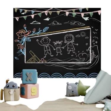 Imagem de Papel de Parede Adesivo PVC Lousa Quadro Negro, 45cm x 2m, Com 5 Gizes Coloridos, Preto
