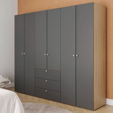 Imagem de Guarda-roupa 3 Módulos 6 Portas 9 Prateleiras 3 Gavetas Frame Cabecasa madeiramadeira Acácia/Grafite