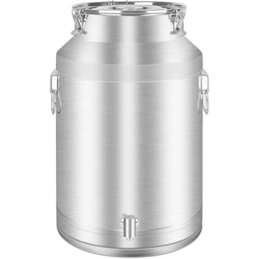 Imagem de Togarhow Balde de leite de aço inoxidável 304 de 60 litros balde de vinho com torneira 15,85 galões para lata de leite com tampa selada resistente para leite e vinho (60L)
