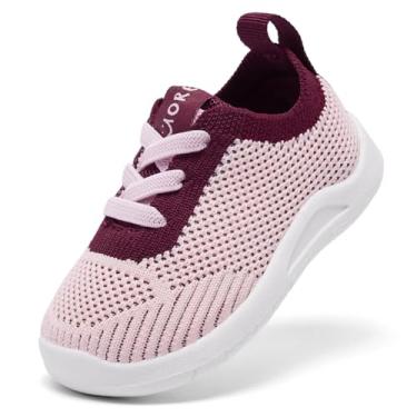 Imagem de MORENDL Sapatos infantis de caminhada para bebês de 0 a 4 anos, tênis para meninos e meninas com pés descalços antiderrapantes, Rosa, vermelho, 22