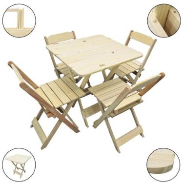 Imagem de Jogo de mesa dobrável 70X70 madeira maciça com 4 cadeiras - VF ShopNow