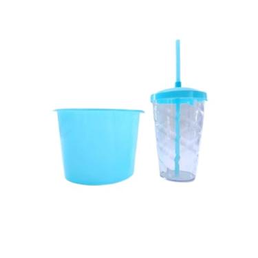Imagem de 34 Kits Cineminha Balde 1,5 Litros +copo Twister 500ml (transp. com TAMPA Azul Bebê)