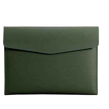 Imagem de 4everU Pasta organizadora de documentos de couro PU - Bolsa de armazenamento multifuncional tamanho A4 com fecho magnético, padrão de lichia, durável e personalizável