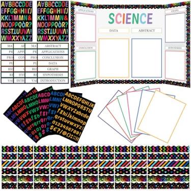 Imagem de WATINC Science Fair Board Supplies, 46 peças autoadesivas, conjunto de projeto de feira de ciências com adesivo de 8 letras, 10 legendas de apresentação, pôster decorativo de borda de boletim para