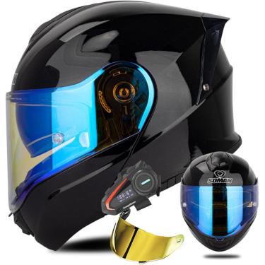 Imagem de Capacete De Moto Bluetooth Full Face, Capacete De Motocicleta Itegrated Crash, Capacete De Rosto Inteiro Com Viseira Hd Su Aprovado Pela Ece, Capacete De Motocicleta De Vár, C, XXXXL/(67~68cm)
