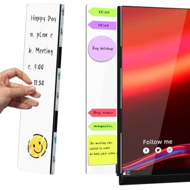 Imagem de Crpich Quadro de notas de acrílico transparente – 33,5 cm x 8,4 cm, pacote com 2 suportes adesivos transparentes para monitor com adesivo 3M seguro para tela, painéis grandes de mesa de escritório