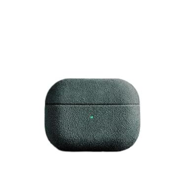 Imagem de Capa de couro para AirPods Alcantara de luxo importado da Itália, capa de fone de ouvido feita à mão para Airpod (verde escuro, Airpod Pro 2ª geração)