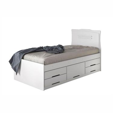Imagem de Cama Cômoda de Solteiro com 5 Gavetas Julia Conquista Móveis Branca
