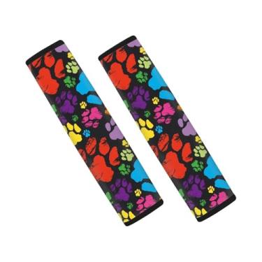 Imagem de Qpednta Pata de cachorro colorida 2 peças almofadas de capa de cinto de segurança para carro, almofada de cinto de segurança, confortável, antiderrapante, universal, alças de assento para veículos