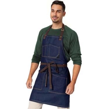 Imagem de Under Ny Sky Avental Jeans - Profissional, Bolsos Extras - Chef, Restaurante, Garçom - Jeans Azul