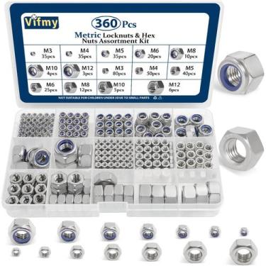 Imagem de Kit de sortimento Vifmy Metric Hex Nuts & Locknuts 360 unidades