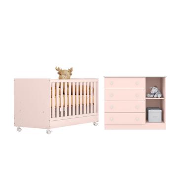 Imagem de Conjunto Bebê Berço Infantil Americano e Cômoda Doce Sonho sem Colchão - Qmovi