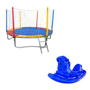 Imagem de Kit Brinquedos Playground Cama Elástica Pula Pula Trampolim 2,30m + Ga