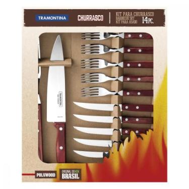 Imagem de Kit para Churrasco Tramontina em Aço Inox com Cabo Vermelho Polywood 1