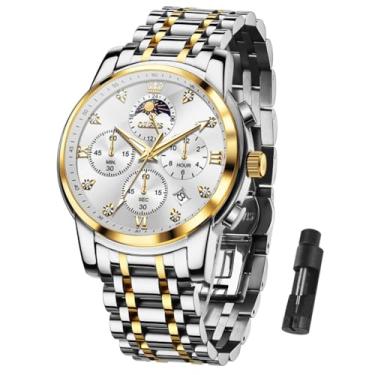 Imagem de OLEVS Relógio masculino, relógio social masculino à prova d'água de aço inoxidável, mostrador grande clássico com data para hombres, relógios de pulso analógicos masculinos modernos, G3655-G-J-branco