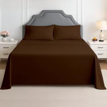 Imagem de Jogo de lençol para trailer, tamanho de caminhão de 106 x 203 cm, cor chocolate sólido – serve em colchões de até 38 cm de profundidade, lençóis de cama de trailer de 4 peças para trailers, trailers e