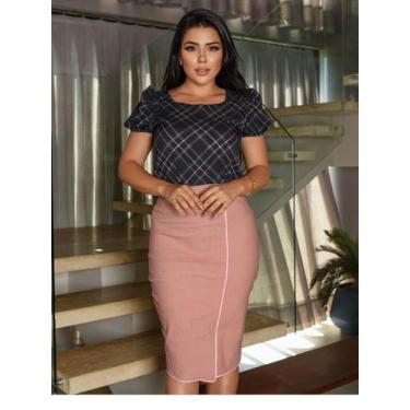 Imagem de Conjunto Evangelico Blusinha Manga Curta Estampada Lisa Saia Lápis Mid