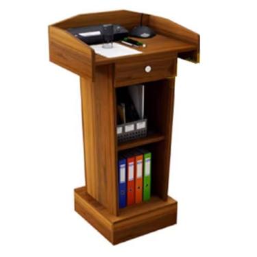 Imagem de Podiums 110 cm/3,6 pés Púlpito de madeira para palestras com prateleira de armazenamento Suporte de recepção para conferências, palestras