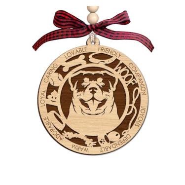 Imagem de Ornamento de madeira Rottweiler – Decoração redonda cortada a laser com estampa de pata e detalhes ósseos – Design de retrato de animal de estimação – Palavras de companhia adoráveis e amigáveis
