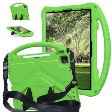 Imagem de YRH Capa para iPad Air 13 polegadas M2 Kids 2024, para iPad Pro de 13 polegadas M4 2024, para iPad Pro de 12,9 polegadas, capa à prova de choque de EVA com alça de suporte, verde