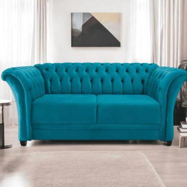 Imagem de Sofá Recamier Divã Chesterfield 200cm Sofia Suede Azul Turquesa Capito