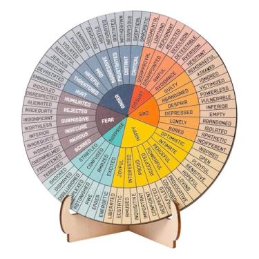 Imagem de Wswqop Roda Emoções, Quadro de Emoções para Saúde Mental, com Suporte, Roda Emoções Dupla Face, Decoração de Mesa para Terapeutas de Sala de Aula