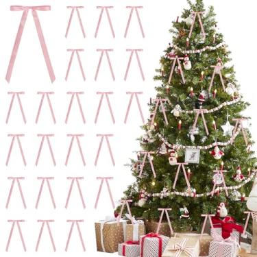 Imagem de 24 peças de laços de fita de cetim 15,9 x 12,5 polegadas enfeite de arco de árvore de Natal pré-amarrado para embrulho de presente, guirlanda, lareira, escada, sacos de petiscos, decorações de casa de