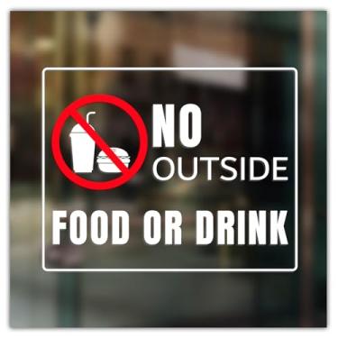 Imagem de (2 peças) Adesivo de vinil sem comida ou bebida fora aviso para restaurante, café, loja, loja, escritório, porta, parede, janela, aviso de segurança, impermeável, durável, uso interno e externo, 25 x