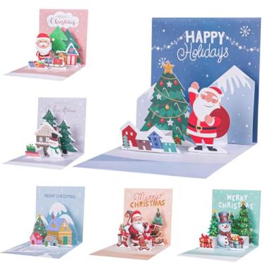 Imagem de DIYASY Cartões de Natal 3D, 6 peças de cartões de felicitações pop-up com envelopes, cartão de presente pequeno, cartões postais engraçados feitos à mão em massa para crianças marido esposa feliz