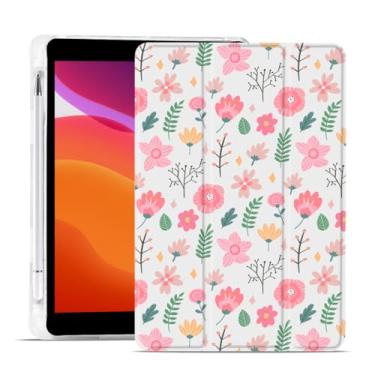 Imagem de MAYCARI Capa fofa de folhas de flores para iPad de 10,2 polegadas 2021/2020/2019 com suporte para lápis, padrão original para iPad 9ª/8ª/7ª geração, capa protetora traseira de TPU macio, capa fina