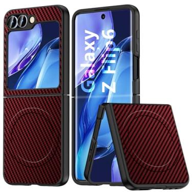 Imagem de MIDIIUGCT Capa para Samsung Galaxy Z Flip6 - Compatível com carregamento sem fio, PC fino à prova de choque com textura de fibra de carbono [vermelho] MUS-TQCX-07-02
