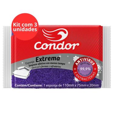 Imagem de Kit Esponja Lilás Limpeza Extrema Condor - 3 Unidades