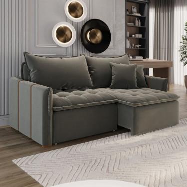 Imagem de Sofá Cama em Madeira Eucalipto e Linho 220cm Creta Cinza Escuro