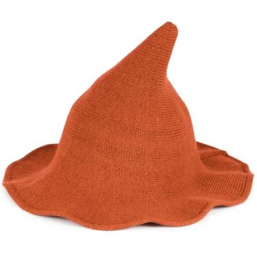 Imagem de Vovocas Chapéu de bruxa de Halloween para mulheres - chapéus de bruxa pretos para adultos, acessório de fantasia para festa cosplay, boné de lã moderno de bruxa, Chapéu de bruxa laranja, Witch Hat