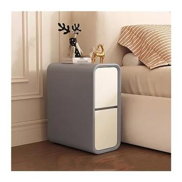 Imagem de Mesa de cabeceira de madeira maciça ultra estreita mesa de cabeceira moderna minimalista quarto pequeno espaço mesa de cabeceira cubos simples cor sólida móveis de cabeceira mesa de cabeceira (cor