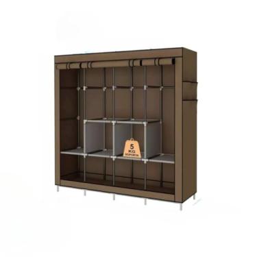 Imagem de Guarda Roupa Grande Arara Dobrável Com Capa Tecido 4 Divisoria Roupeiro Organizadora Roupas Armários(PRETO,CASAL DUPLO)