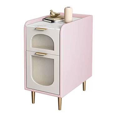 Imagem de Mesa de cabeceira bonita rosa moderna de madeira com 2 gavetas acentuada mesa de sofá mesa de cabeceira estreita mesa de cabeceira para sala de estar quarto mesa de cabeceira (tamanho: C 35 x P40 x