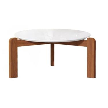 Imagem de Mesa De Centro Para Sala Estar Redonda Pés Madeira Decorativa Luxo Moderna(Branco)