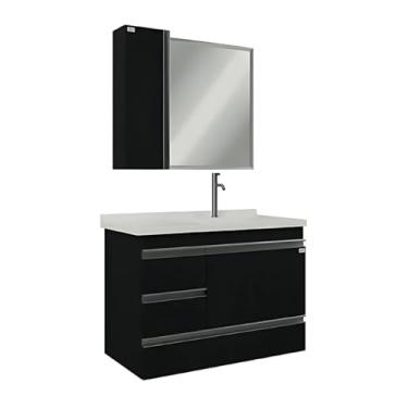 Imagem de Conjunto Gabinete de Banheiro Mdf Monza com Cuba e Espelho (Nero)