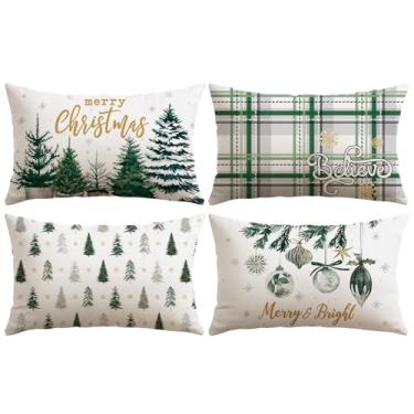 Imagem de OTOSTAR Capas de almofada de Natal 30,5 x 50,8 cm, conjunto de 4, Merry & Bright Christmas Tree Ball Farmhouse Capas de almofada decorativas de inverno para sofá-cama e sofá