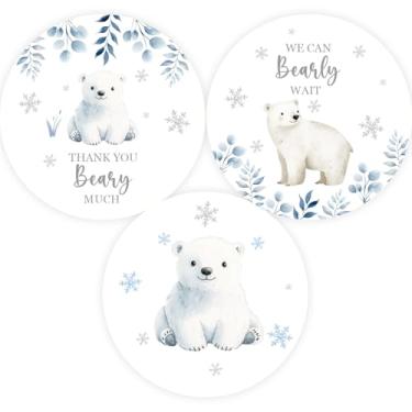 Imagem de 60 peças de adesivos de chá de bebê urso polar, adesivos de inverno Thank You Bearly Muit, We Can Bearly Wait Baby Shower Labels, Winter Wonderland Gender Revelar/Welcome Baby Party Favors