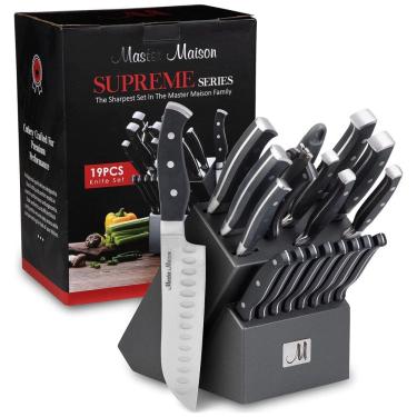 Imagem de Conjunto de Facas em Aço Inoxidável com Bloco de Bancada, Peças, MASTER MAISON 19 Piece Premium Knife Set w, Block, Preto