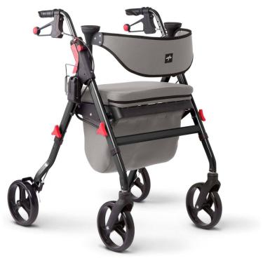 Imagem de Andador Adulto Idoso com Apoio de Braço, Assento Acolchoado e Cesto, Suporta até 136 kg, MEDLINE MDS86845BK, Cinza