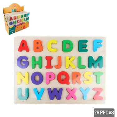 Imagem de Tabuleiro Educativo 26 Peças Alfabeto de Madeira - Tudo em Caixa