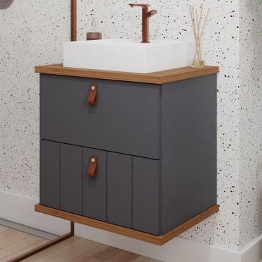 Imagem de Armário de Banheiro Milano 80cm 1 Porta e 1 Gaveta 100% Mdf Titanium/Freijó - Mgm Móveis